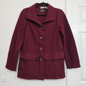Vtg LL Bean Women's Bellandi Italian Wool Sweater Coat Jacket Size S Red Wine